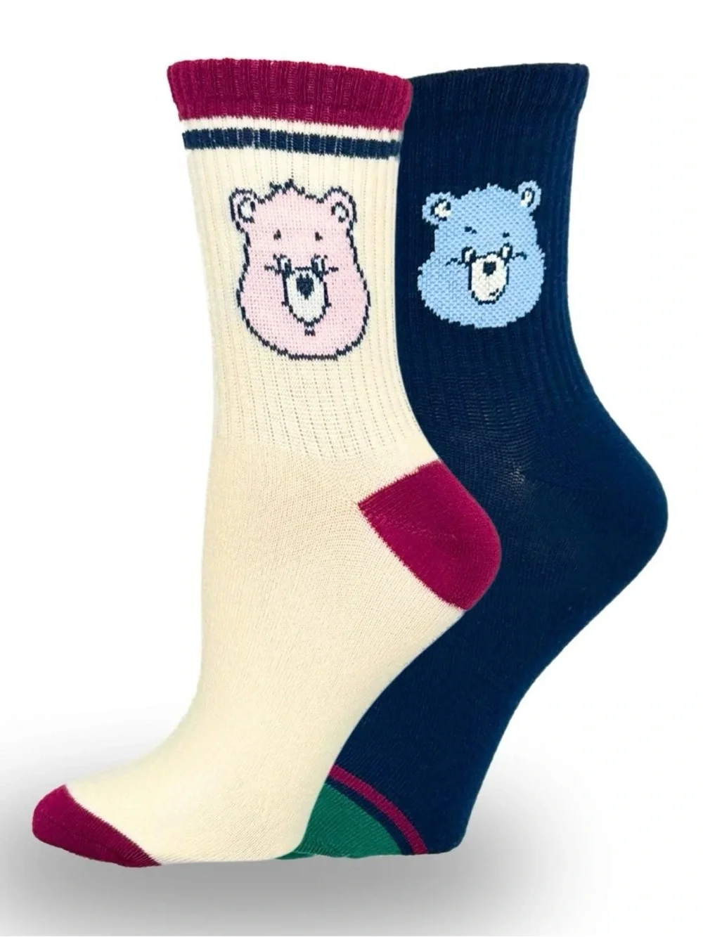 Care Bears Mid-Crew Socks 2-Pair Set Cream & Navy Multicolor